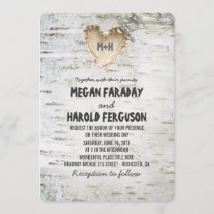 Convites Casamento do Coração do Latido de Birch Rustic