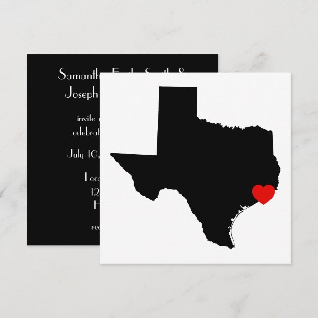 Convites Casamento do Coração Vermelho Texas Branco e Preto (Frente/Verso)