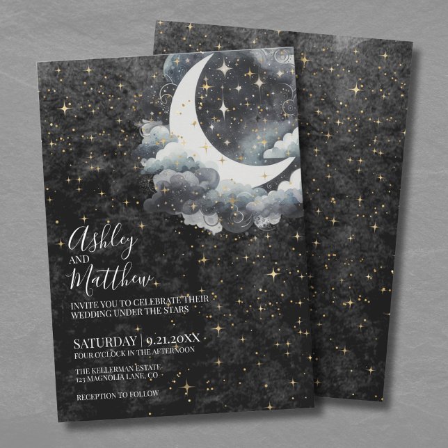 Convites Casamento do Crescente Lunar Celestial (Celestial Crescent Moon Wedding Invitation)