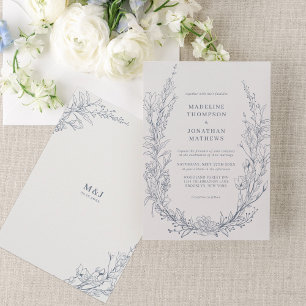 Convites Casamento do Elegante Azure Floral Wreath Monogram