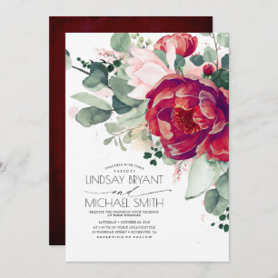 Convites Casamento do Elegante Floral Elegante Burgundy Red