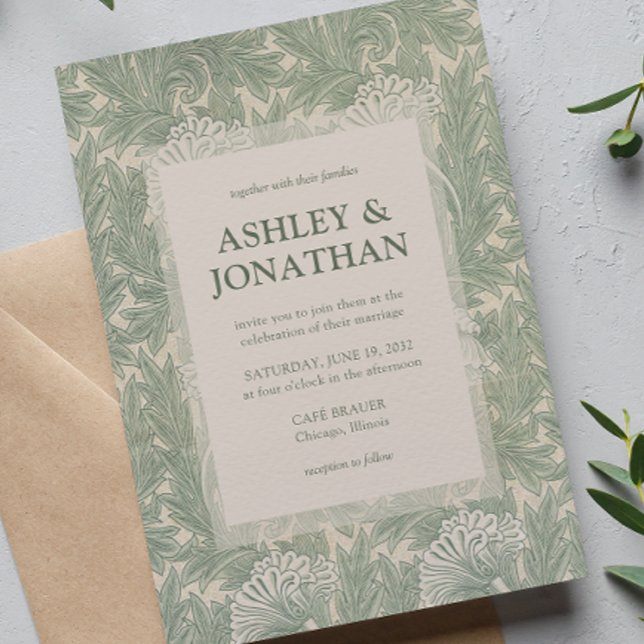 Convites Casamento do Elegante William Morris Tulip Pattern (Criador carregado)