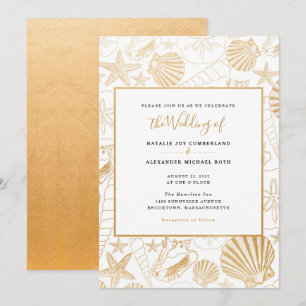 Convites Casamento do escudo do mar da folha de ouro do