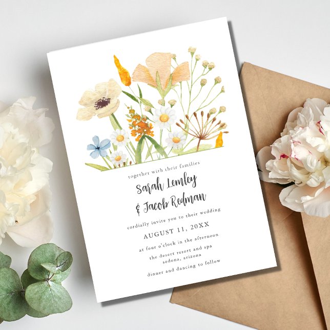 Convites Casamento do Exterior Botânico de primavera Wildfl (Spring Wildflowers Botanical Outdoor Wedding Invitation)