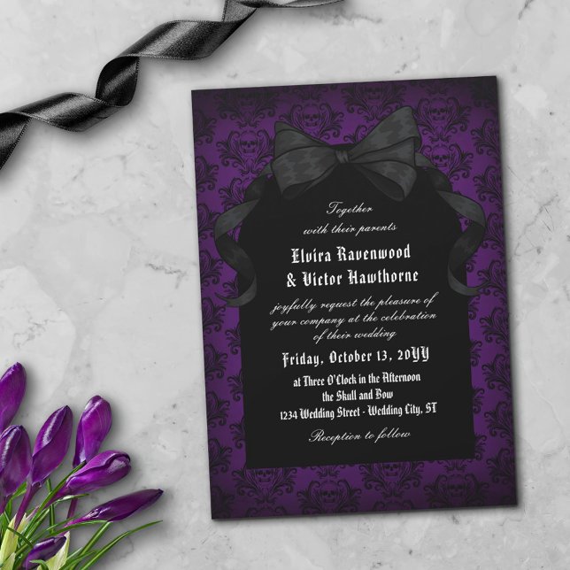 Convites Casamento do Gótico Arco Negro com Damasco Vermelh (Criador carregado)