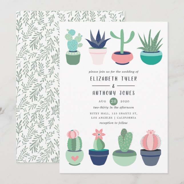 Convites Casamento do Jardim Cactus (Frente/Verso)
