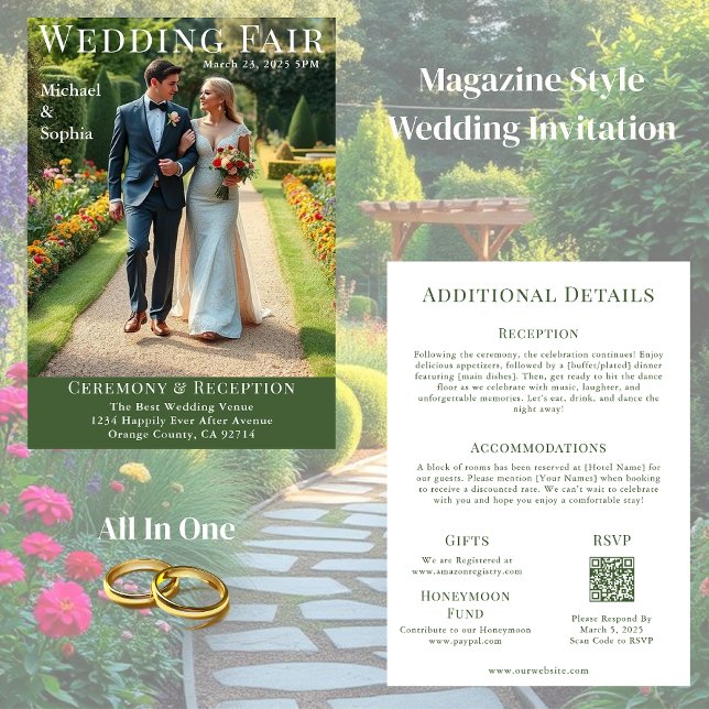 Convites Casamento do Jardim Cobrir da Revista (Magazine Cover Garden Wedding  Invitation All in One)