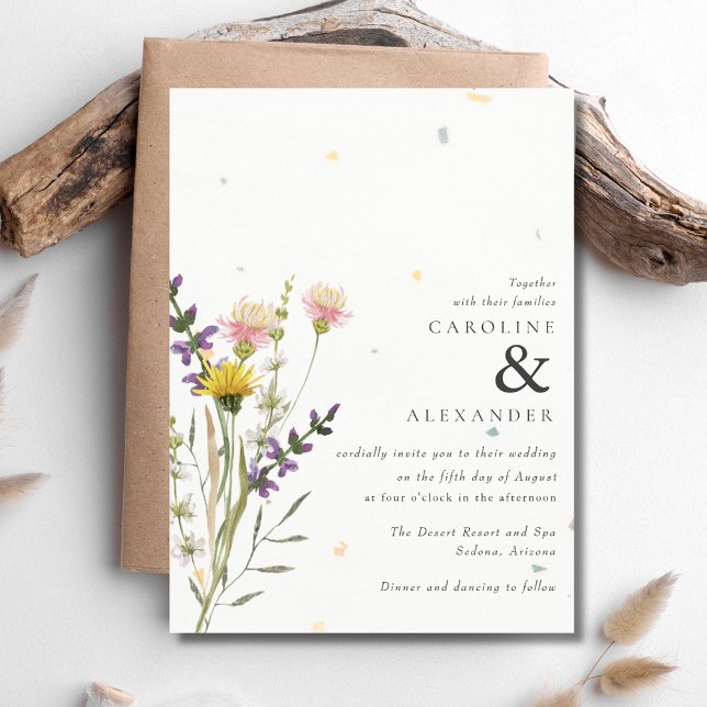 Convites Casamento do Jardim das Pradarias Florais de Flor  (Wildflower Floral Meadow Garden Wedding Invitation)