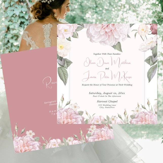 Convites Casamento do Jardim das Rosas Rosa Elegante (Elegant Pink Roses Garden Wedding Invitation with Pink Reverse)