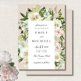Convites Casamento do Jardim de Pedônia de Blush Branco Ele