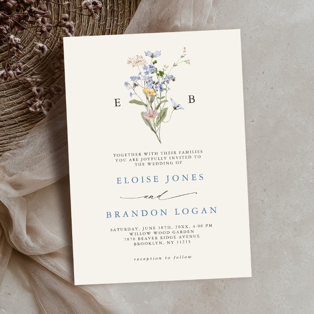 Convites Casamento do Jardim dos Prados de Flores Selvagens (Pretty Spring Wildflower Meadow Garden monogram Wedding Invitation)