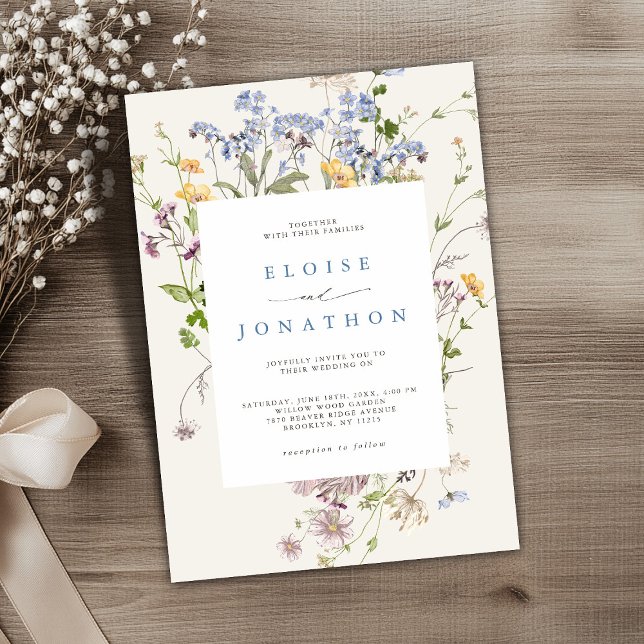 Convites Casamento do Jardim dos Prados de Flores Selvagens (Pretty Spring Wildflower Meadow Garden Wedding Invitation)