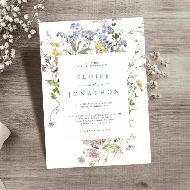 Convites Casamento do Jardim dos Prados de Flores Selvagens (Pretty Spring Wildflower Meadow Garden Wedding Invitation)