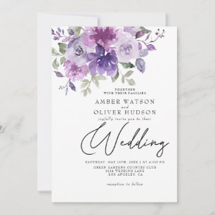 Convites Casamento do Jardim Floral Mauve Lilac, Dusty Purp