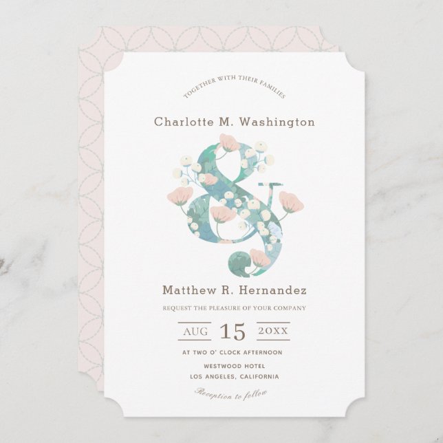 Convites Casamento do Jardim Floral Rosa-Rosa-Esmagador (Frente/Verso)