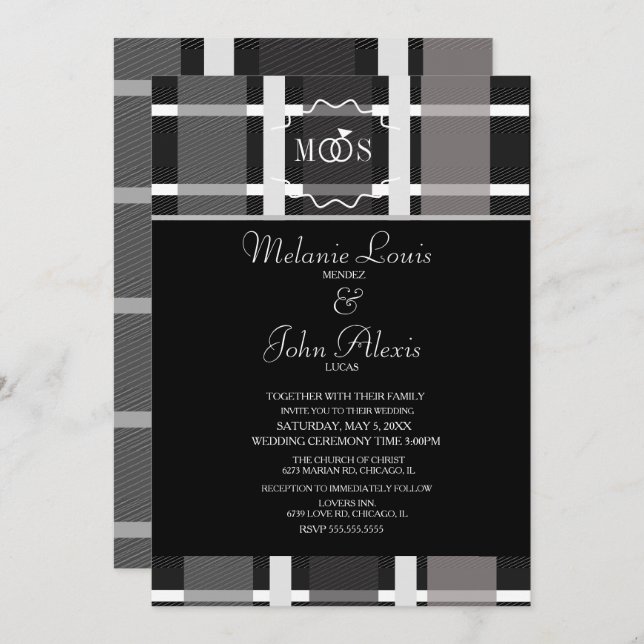 Convites Casamento do logotipo Black White Ring da Cinza Mo (Frente/Verso)