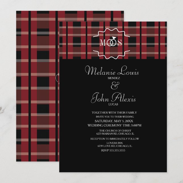 Convites Casamento do logotipo Xadrez Flannel Tartan do Vin (Frente/Verso)