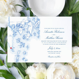 Convites Casamento do Mapa do Marinho de Southport Boothbay