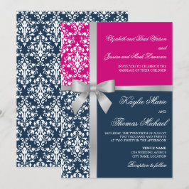 Convites Casamento do Marinho Faux Silver Fbon do Damask Fu