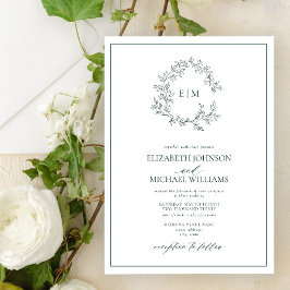 Convites Casamento do Moderno Emerald Green Leafy Crest Mon