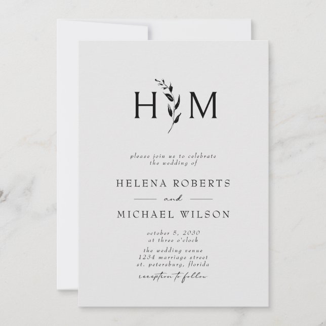 Convites Casamento do Monograma Botânico RSVP de Código QR  (Frente)