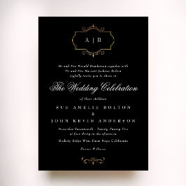 Convites casamento do monograma clássico de crista de ouro 