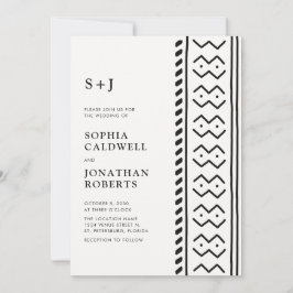Convites Casamento do Monograma de Boho Mudcloth Moderno