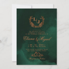 Convites Casamento do Monograma de Caligrafia de Cobre Chic