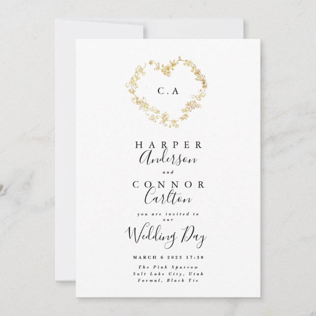 Convites Casamento do Monograma de Coração (Frente)