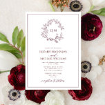 Convites Casamento do Monograma de Folha Moderna e Borgonha<br><div class="desc">Estamos adorando este convite de casamento moderno e burgundy! Simples, elegante e tão bonito, ele apresenta uma coroa desenhada à mão rodeando um monograma moderno de casamento. É personalizado em tipografia elegante, e acentuado com caligrafia manuscrita. Por último, é cortado num quadro delicado. Pacote de exibição aqui: https://www.zazzle.com/collections/burgundy_leafy_crest_monogram_wedding-119160969675221295 Entre em...</div>