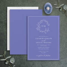 Convites Casamento do Monograma de Leafy Crest Modern Periw
