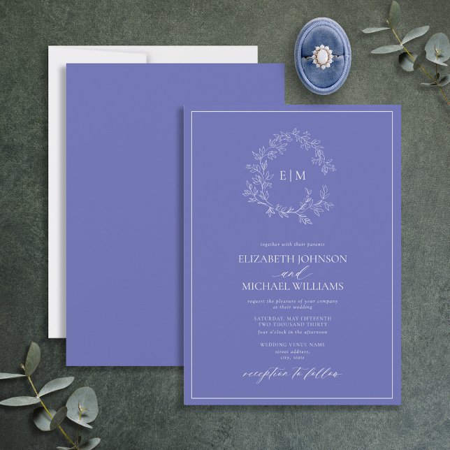 Convites Casamento do Monograma de Leafy Crest Modern Periw (Criador carregado)