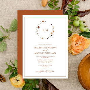 Convites Casamento do Monograma de Paixão Floral Laranja Qu