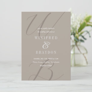 Convites Casamento do Monograma de Taupe Minimalista Modern