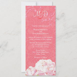 Convites Casamento do Monograma do Coral Pink Blush Peony