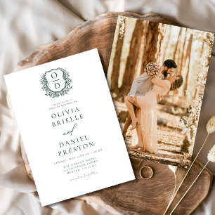 Convites Casamento do Monograma do Crest Elegante Emerald V