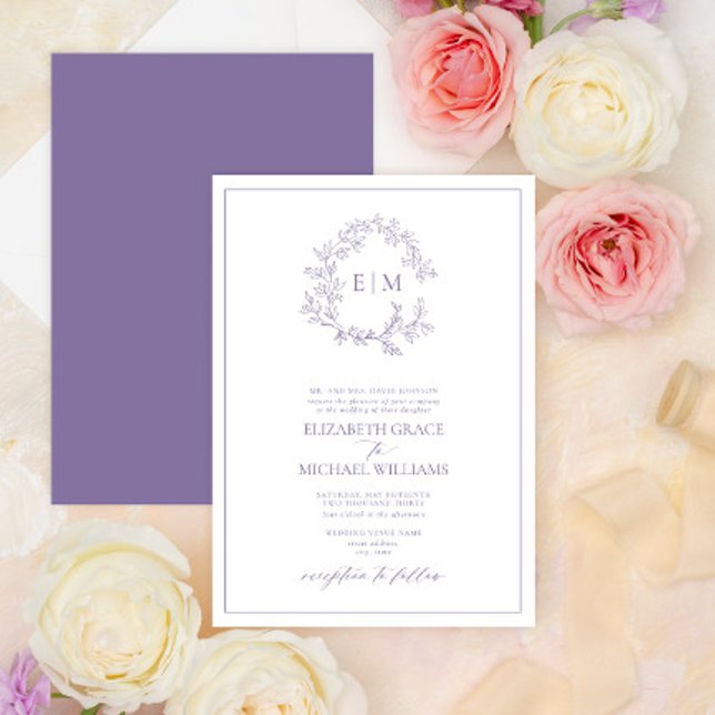 Convites Casamento do Monograma do Folheto de Lavanda Forma (Criador carregado)