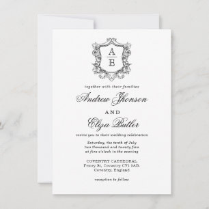 Convites Casamento do Monograma do Paixão Branco e Preto El