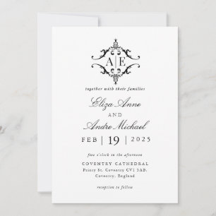 Convites Casamento do Monograma do Paixão Negro e Branco El