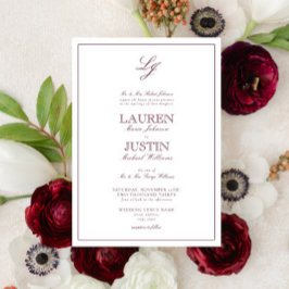 Convites Casamento do Monograma do Script Clássico Burgundy