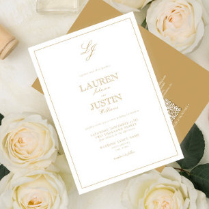 Convites Casamento do Monograma Dourado Clássico do Código