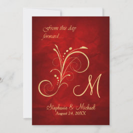 Convites Casamento do Monograma Dourado Vermelho