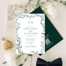 Convites Casamento do Monograma Emerald Verde Elegante QR