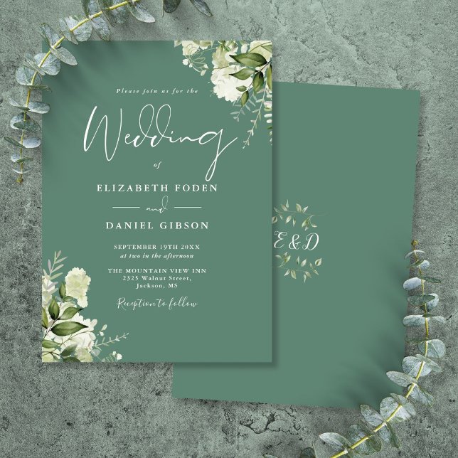 Convites Casamento do Monograma Floral Verde Eucalyptus (Eucalyptus Green Floral Monogram Wedding Invitation)
