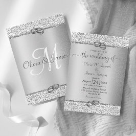 Convites Casamento do Monograma Metálico Silver