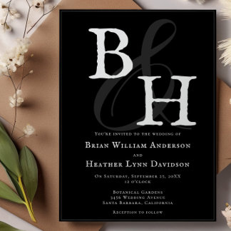 Convites Casamento do Monograma Minimalista Negro