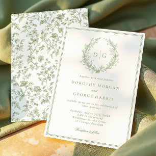 Convites Casamento do Monograma Verde da Sage Crest Formal