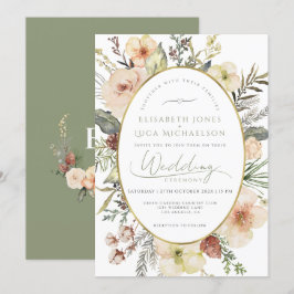 Convites Casamento do Monograma Verde de Natal com Folha de