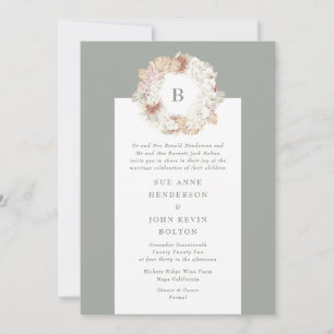 Convites Casamento do Monograma Verde de Pampas Wreath Moss