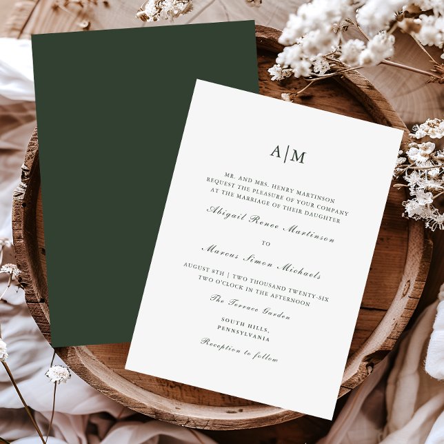 Convites Casamento do Monograma Verde Elegante (Criador carregado)